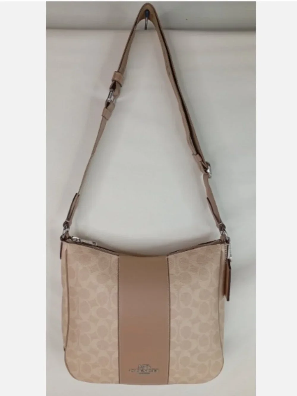 Coach Ellie File Bag In Signature Canvas w/ Stripe Taupe CZ183 Used *BAG ONLY*
